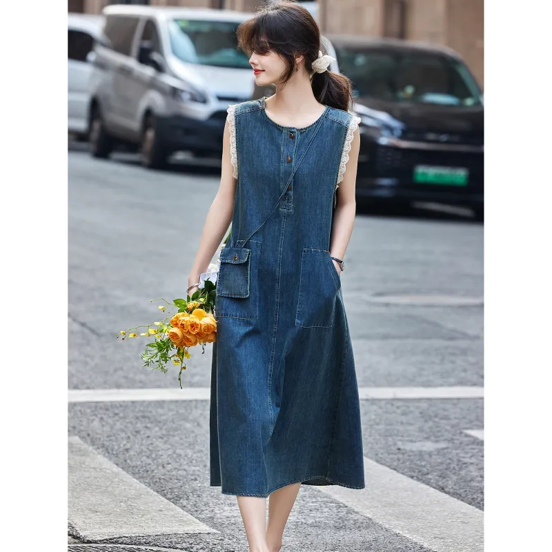 A Paradise For Awakening Sleeveless Dress Women's Denim Blue-5