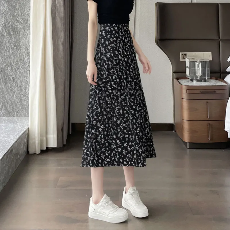 A Paradise For Awakening Casual Long Skirt Women's Beige With Pink Floral-11