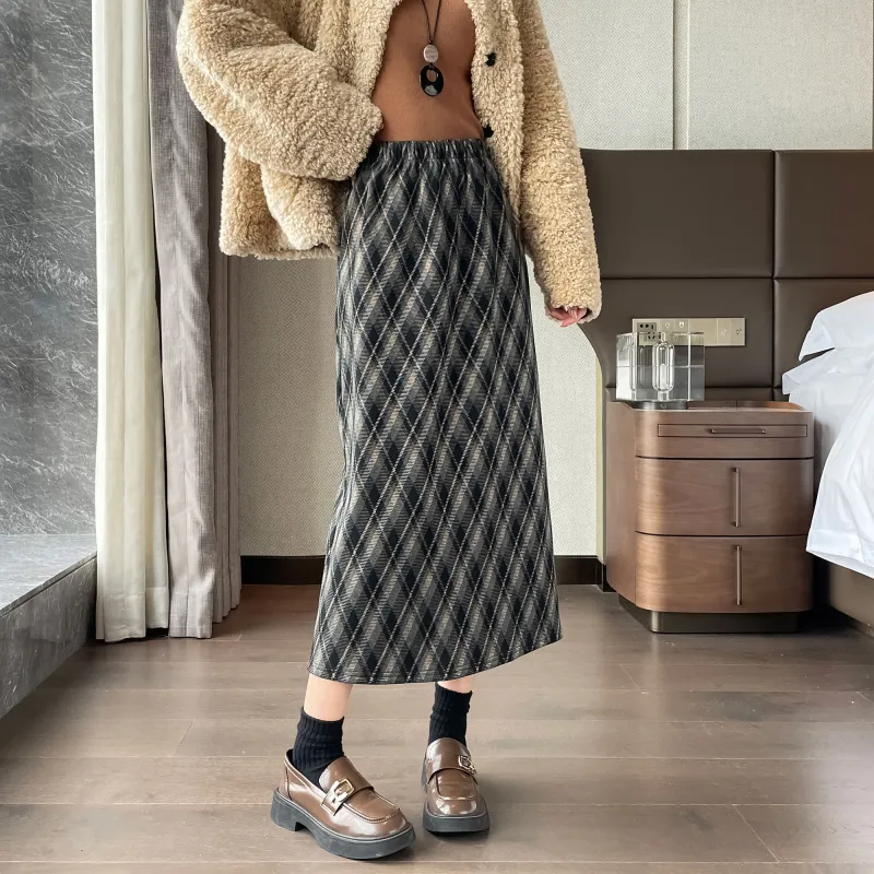 A Paradise For Awakening Casual Long Skirts Women's Black Plaid-4