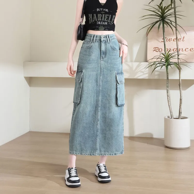 A Paradise For Awakening Denim Long Skirts Women's Vintage Blue-2