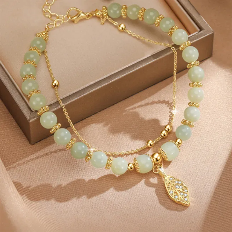 U＇VE Hetian Jade Bracelets Women's Pale Greenish White Jade-4
