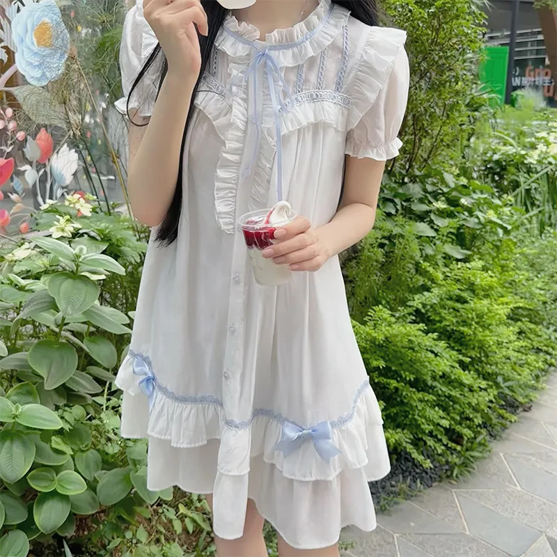 LALAJK Short Sleeved Dress Women's White-3
