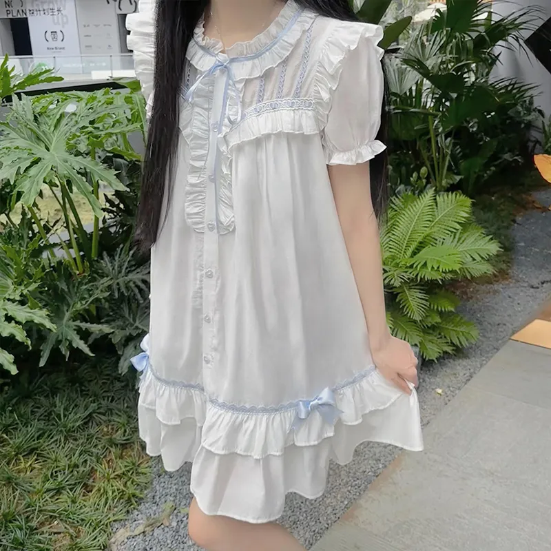 LALAJK Short Sleeved Dress Women's White-5