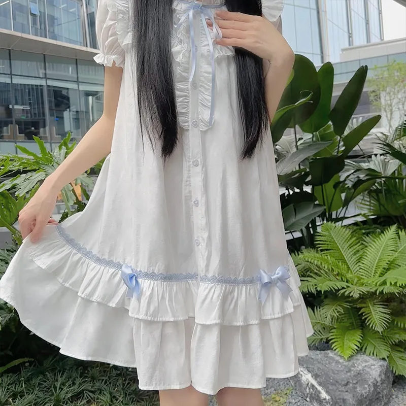 LALAJK Short Sleeved Dress Women's White-2