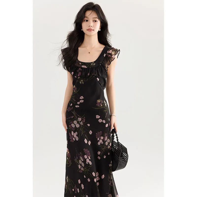 RUXU Sleeveless Dresses Women's Black Dress-3