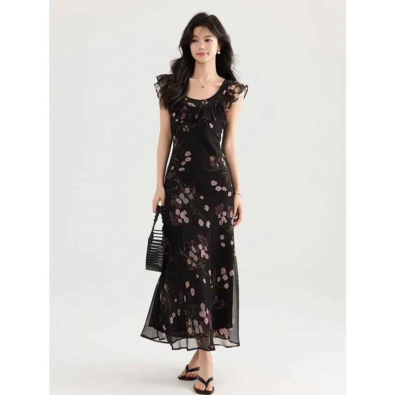 RUXU Sleeveless Dresses Women's Black Dress-4