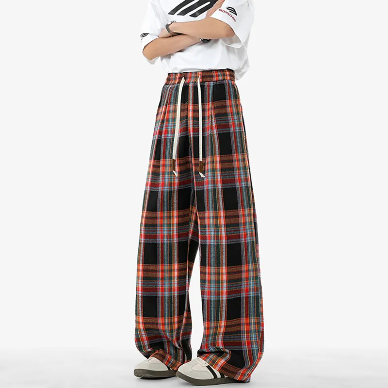 KSEK Casual Pants Unisex Red Plaid-2