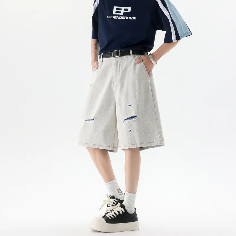 KSEK Denim Shorts Unisex White Heather Gray-3