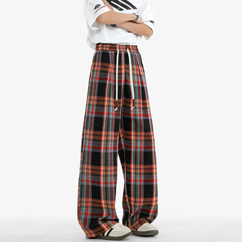 KSEK Casual Pants Unisex Red Plaid-4
