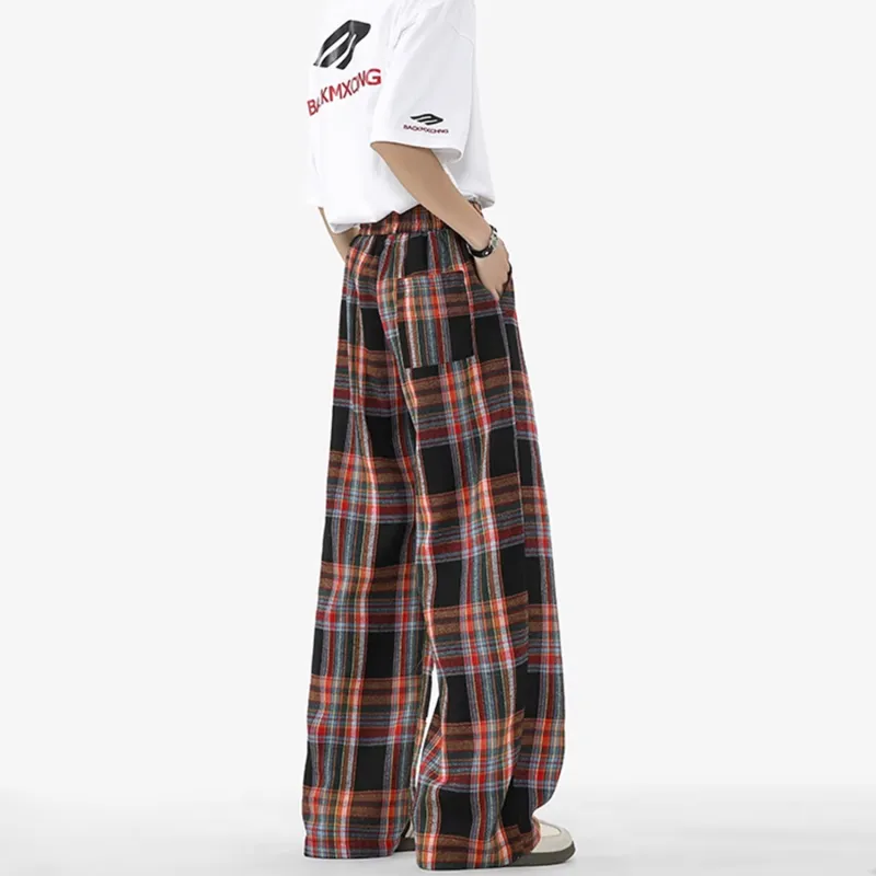 KSEK Casual Pants Unisex Red Plaid-5