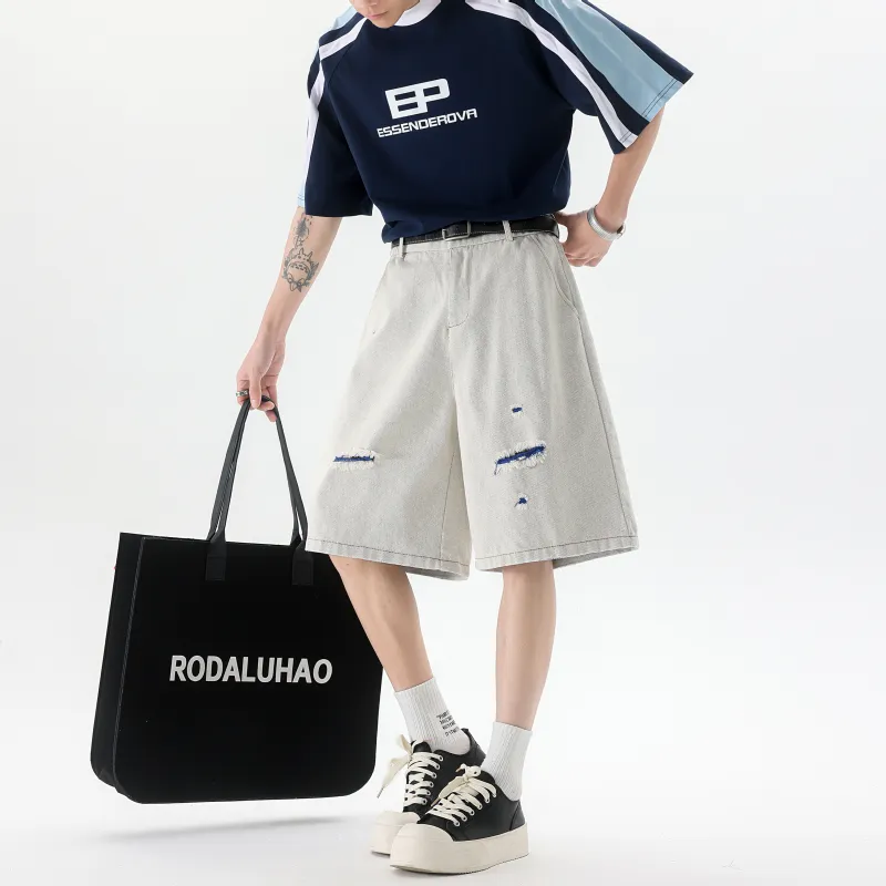 KSEK Denim Shorts Unisex White Heather Gray-4