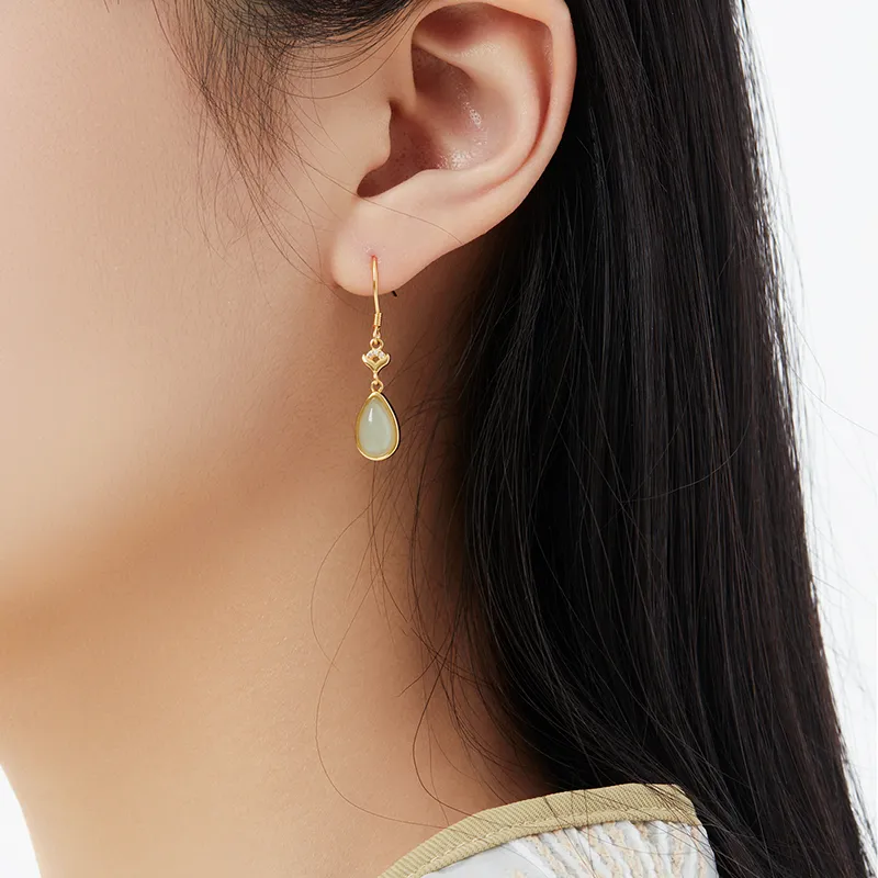 MAMADESHOUHU Hetian Jade Earrings Pale Greenish White Jade Women's-7