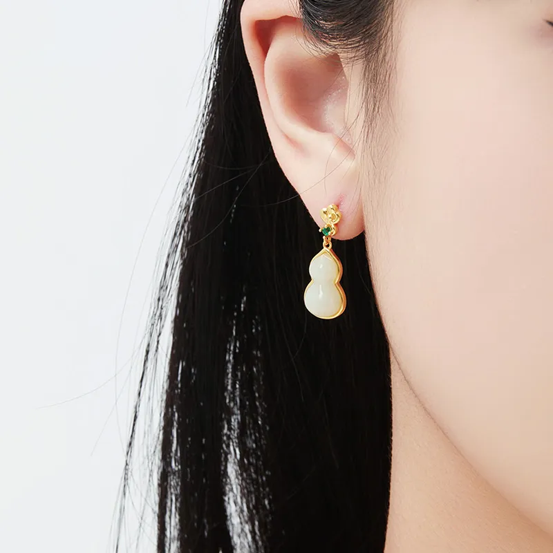 MAMADESHOUHU Hetian Jade Earrings Pale Greenish White Jade Women's-4