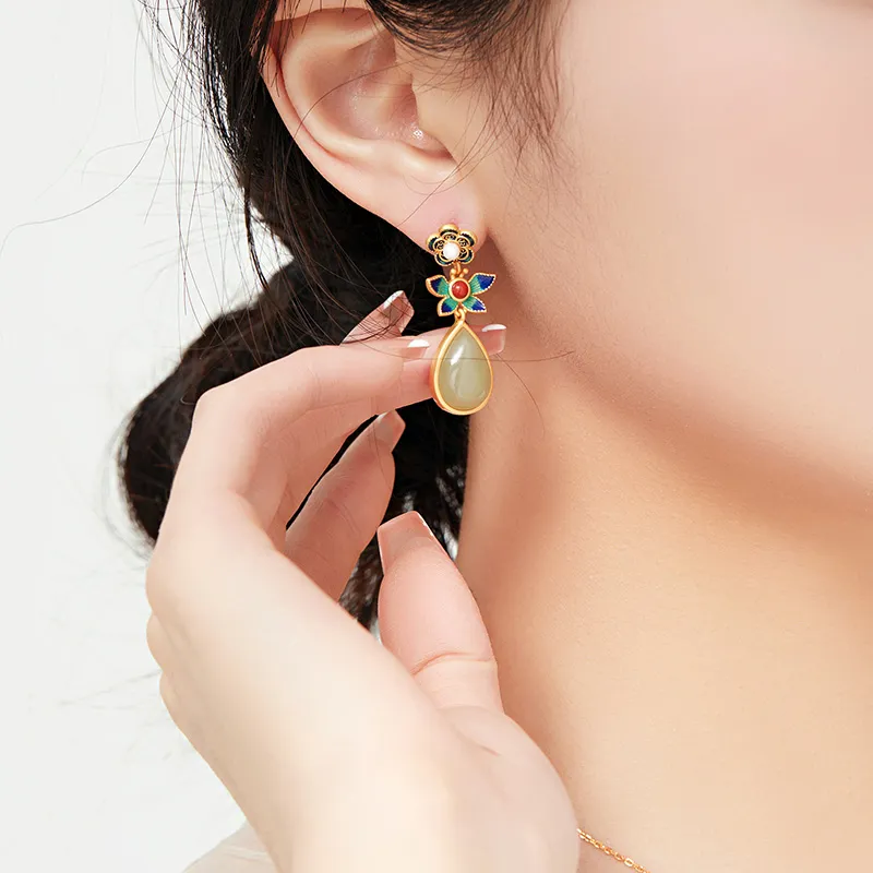 MAMADESHOUHU Earrings Pale Greenish White Jade Women's-8