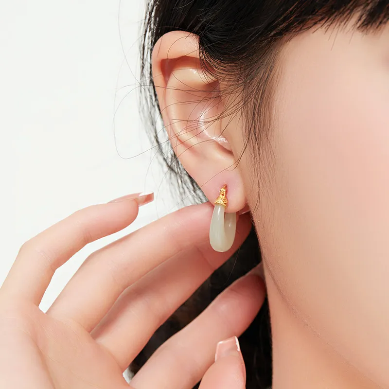 MAMADESHOUHU Earrings Pale Greenish White Jade Women's-6