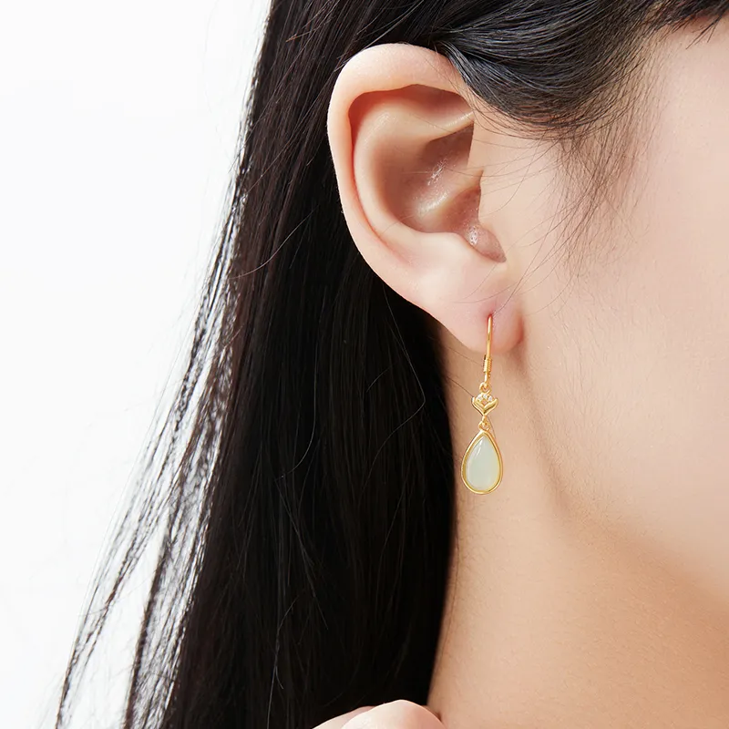 MAMADESHOUHU Hetian Jade Earrings Pale Greenish White Jade Women's-4