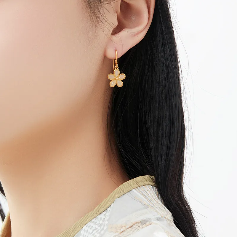 MAMADESHOUHU Hetian Jade Earrings Pale Greenish White Jade Women's-5