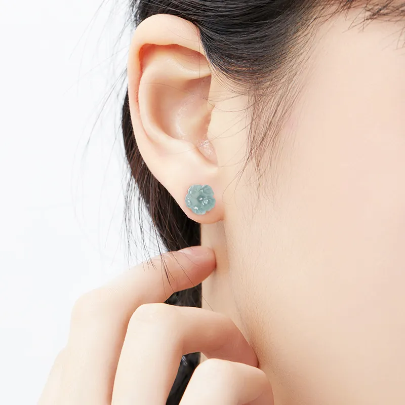 MAMADESHOUHU Ice Glutinous Jadeite Stud Earrings Women's-5