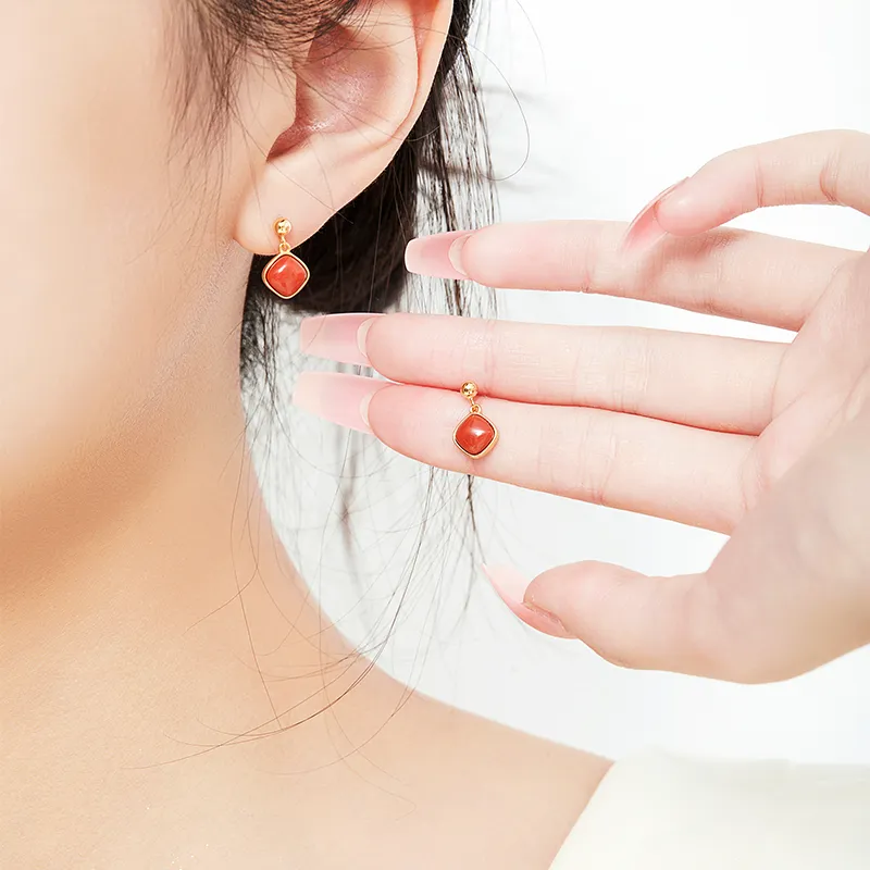 MAMADESHOUHU Agate Jade Stud Earrings Women's-5
