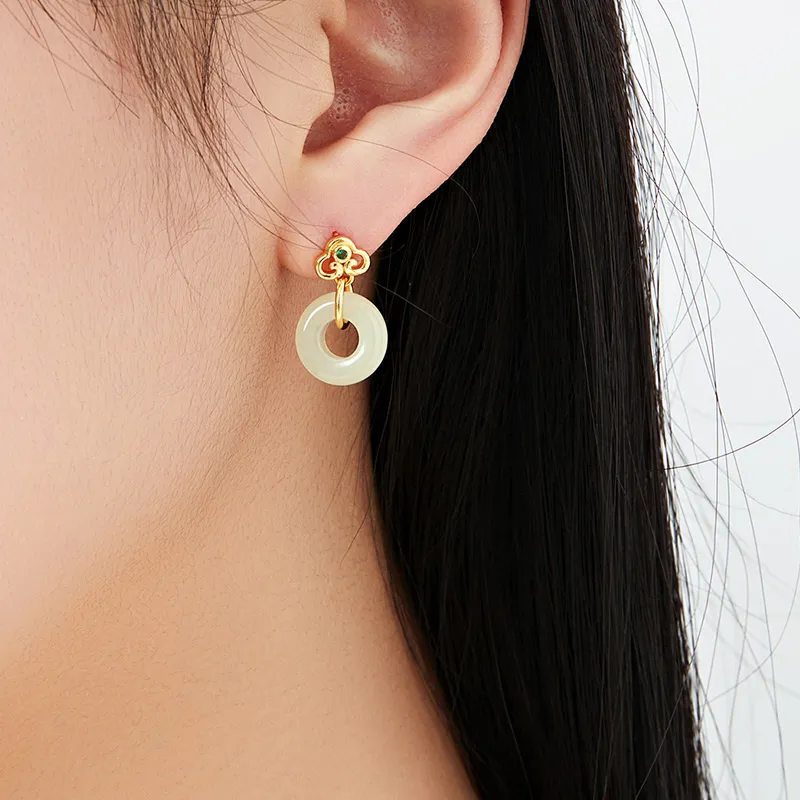 MAMADESHOUHU Earrings Pale Greenish White Jade Women's-6