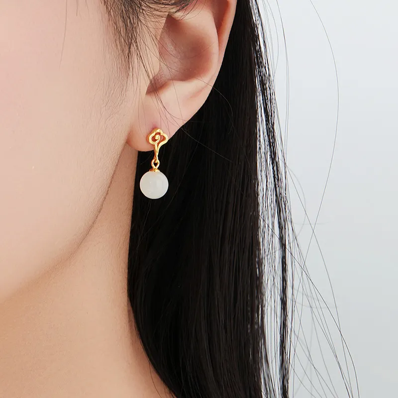 MAMADESHOUHU Hetian Jade Earrings White Jade Women's-7