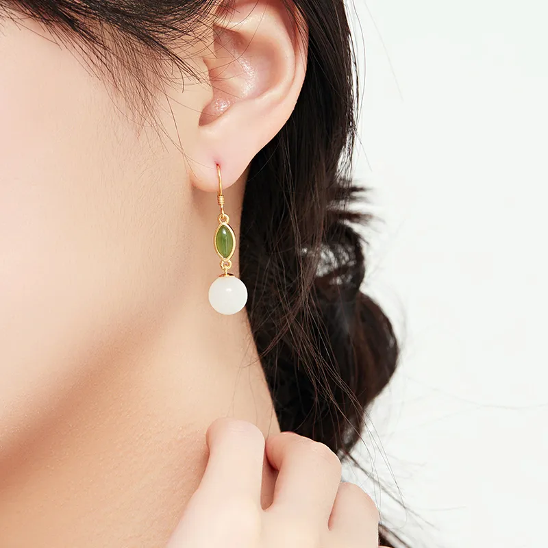 MAMADESHOUHU Earrings White Jade Women's-5