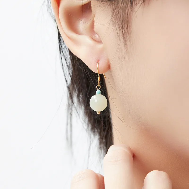 MAMADESHOUHU Hetian Jade Earrings Pale Greenish White Jade Women's-7