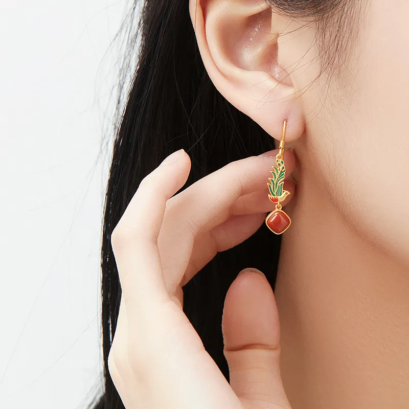 MAMADESHOUHU Agate Jade Earrings Women's-6