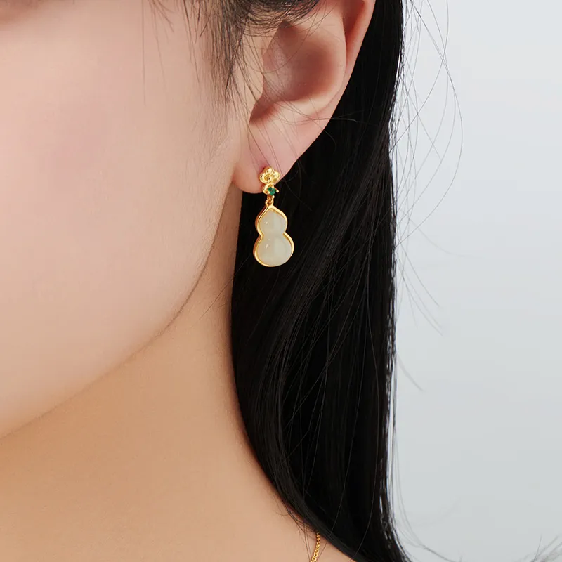 MAMADESHOUHU Hetian Jade Earrings Pale Greenish White Jade Women's-6