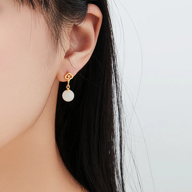 MAMADESHOUHU Hetian Jade Earrings White Jade Women's-6