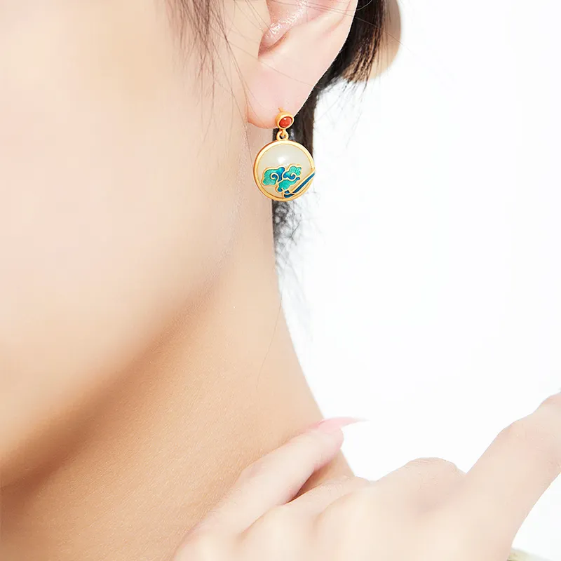MAMADESHOUHU Hetian Jade Earrings Pale Greenish White Jade Women's-6