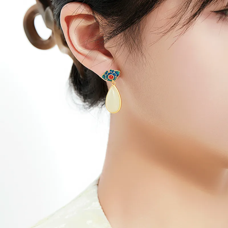 MAMADESHOUHU Earrings Pale Greenish White Jade Women's-5