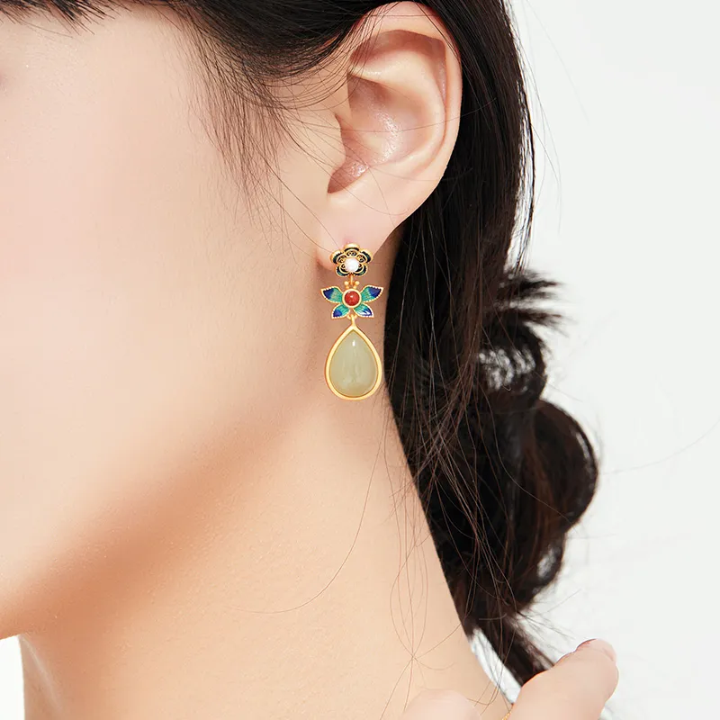 MAMADESHOUHU Earrings Pale Greenish White Jade Women's-6
