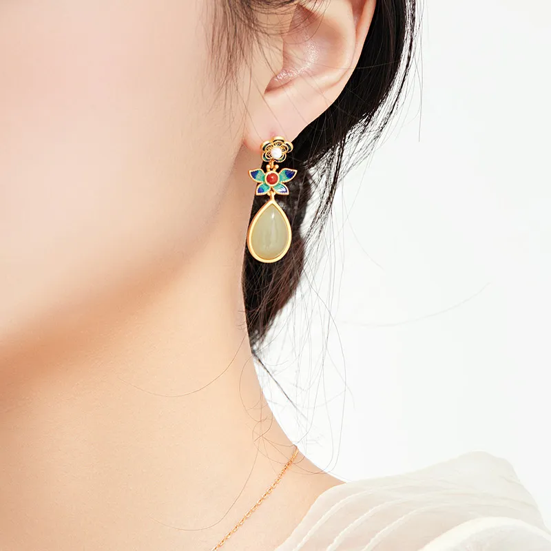 MAMADESHOUHU Earrings Pale Greenish White Jade Women's-5