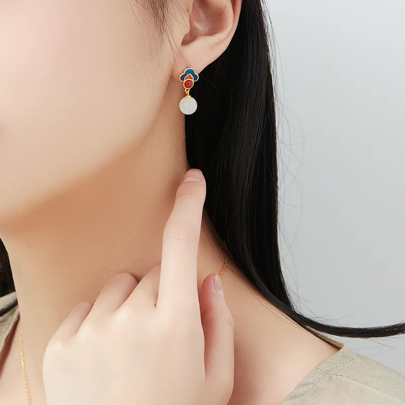 MAMADESHOUHU Earrings Pale Greenish White Jade Women's-5