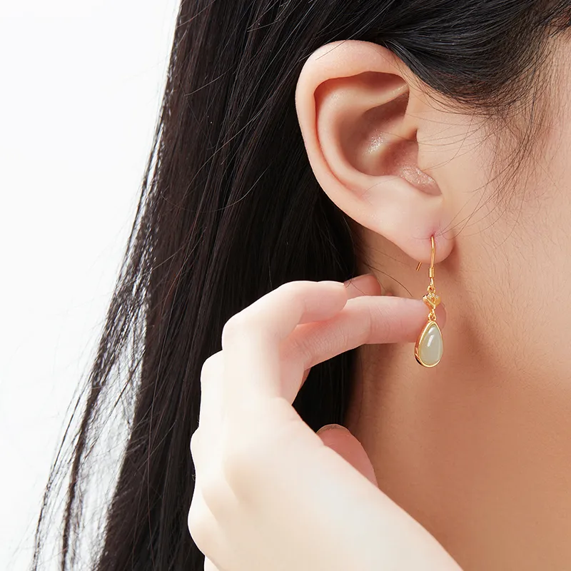 MAMADESHOUHU Hetian Jade Earrings Pale Greenish White Jade Women's-6