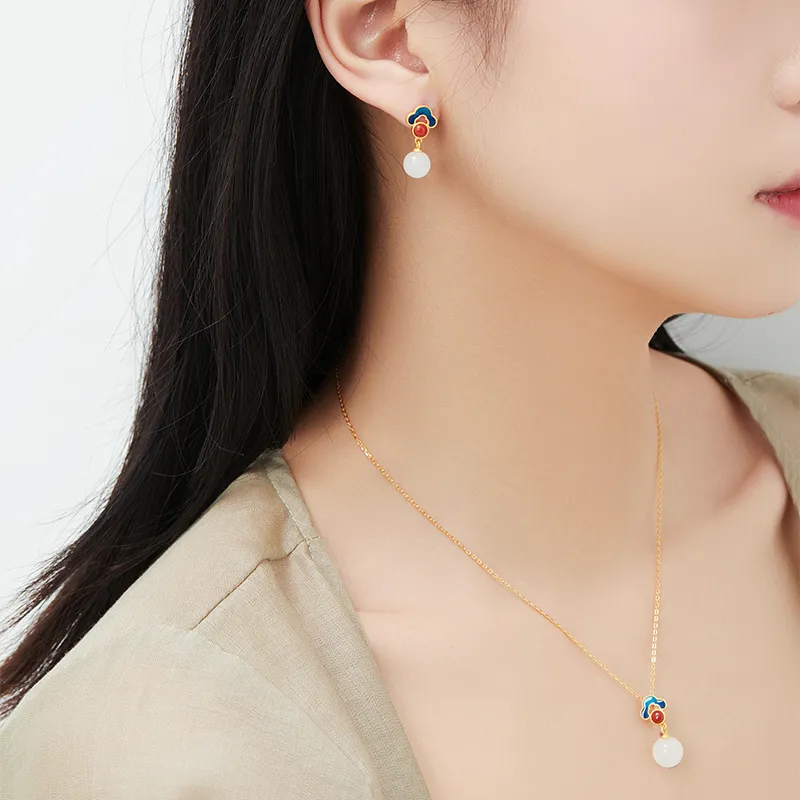 MAMADESHOUHU Earrings Pale Greenish White Jade Women's-6