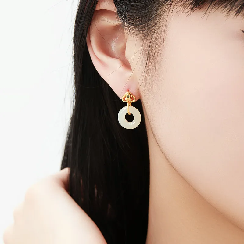 MAMADESHOUHU Earrings Pale Greenish White Jade Women's-4