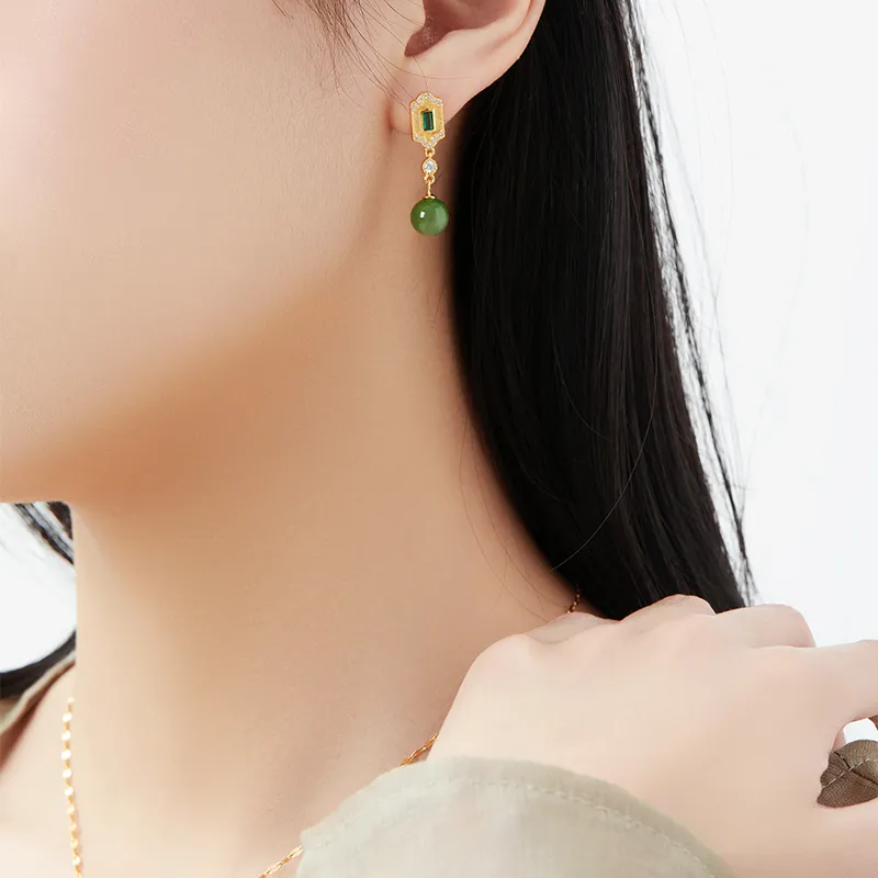 MAMADESHOUHU Hetian Jade Earrings Jasper Women's-5