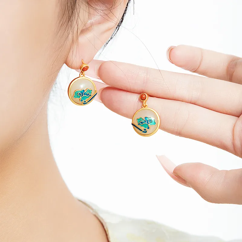 MAMADESHOUHU Hetian Jade Earrings Pale Greenish White Jade Women's-4