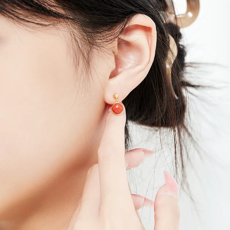 MAMADESHOUHU Agate Jade Stud Earrings Women's-7