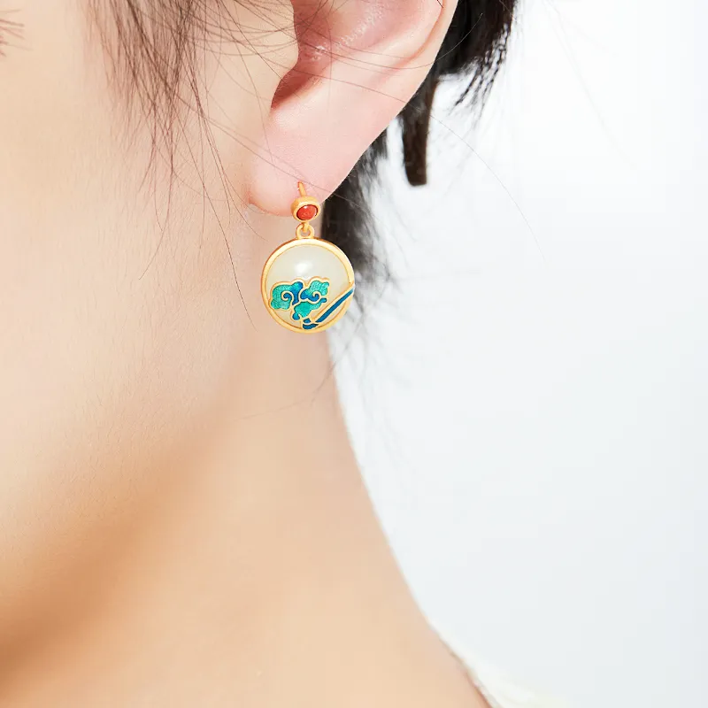 MAMADESHOUHU Hetian Jade Earrings Pale Greenish White Jade Women's-5