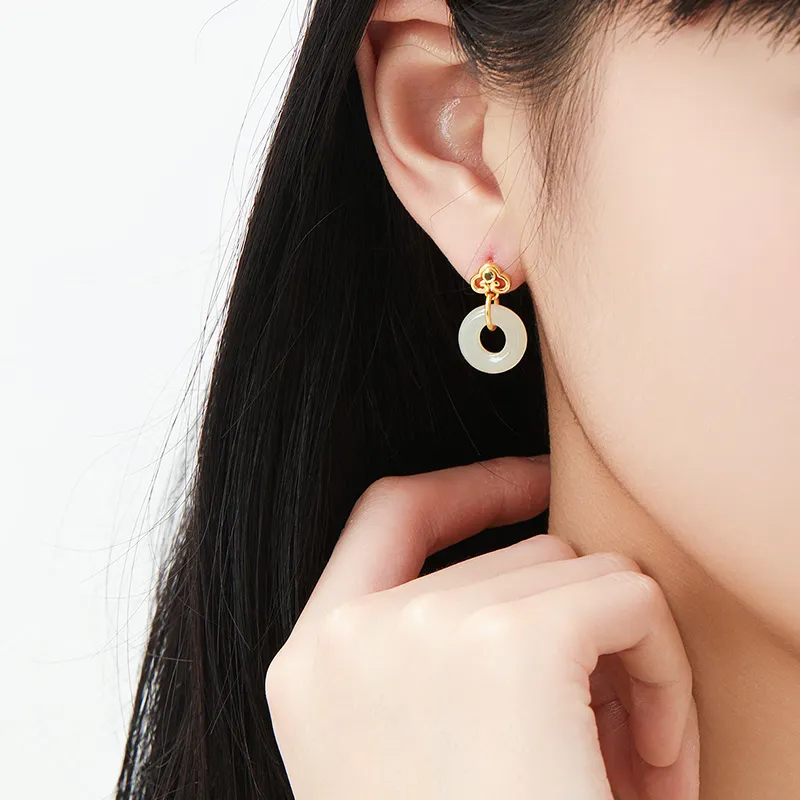 MAMADESHOUHU Earrings Pale Greenish White Jade Women's-5