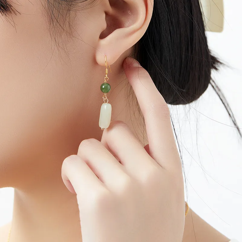 MAMADESHOUHU Hetian Jade Earrings Pale Greenish White Jade Women's-7