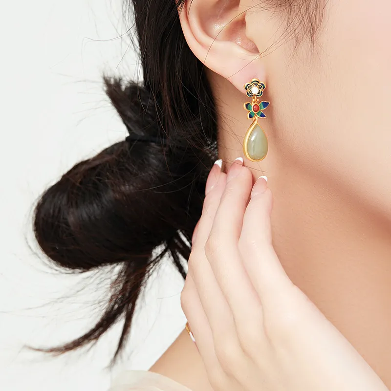 MAMADESHOUHU Earrings Pale Greenish White Jade Women's-7
