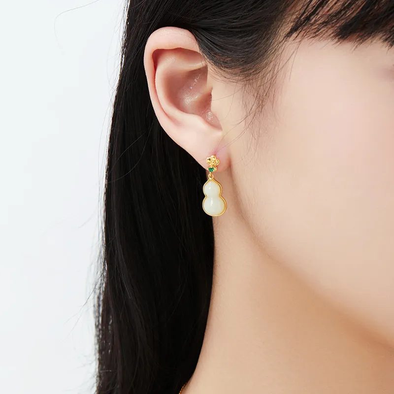 MAMADESHOUHU Hetian Jade Earrings Pale Greenish White Jade Women's-5
