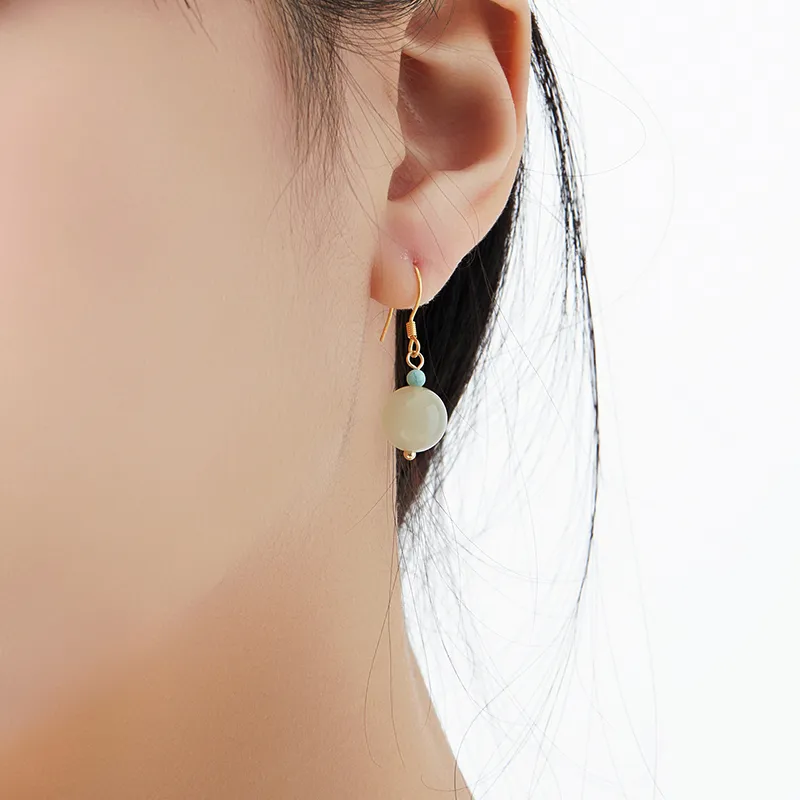 MAMADESHOUHU Hetian Jade Earrings Pale Greenish White Jade Women's-6