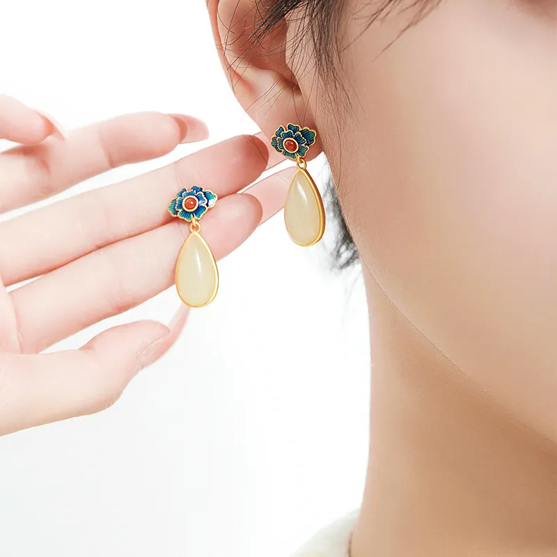 MAMADESHOUHU Earrings Pale Greenish White Jade Women's-6