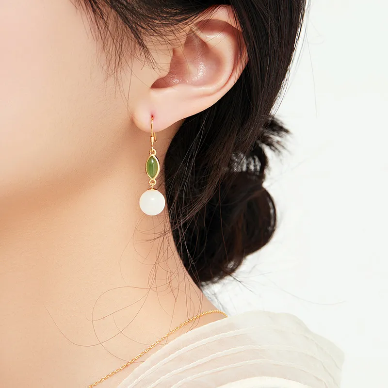 MAMADESHOUHU Earrings White Jade Women's-4