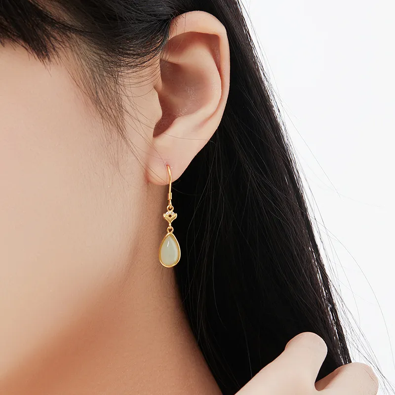 MAMADESHOUHU Hetian Jade Earrings Pale Greenish White Jade Women's-5